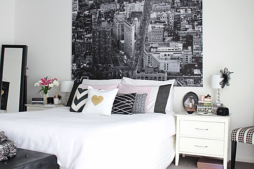 Black and white and pink interiors