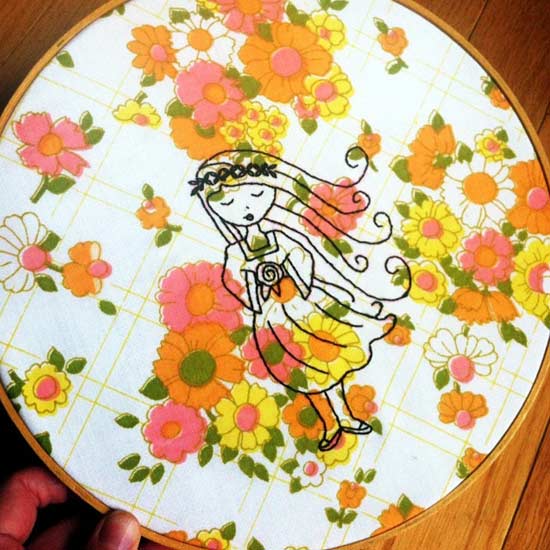 stitching on embroidery hoop